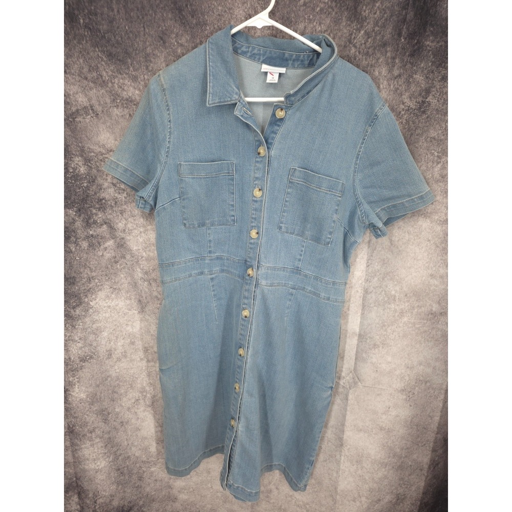 Liz Claiborne Denim Dress Women 14 Blue Button Up Pockets